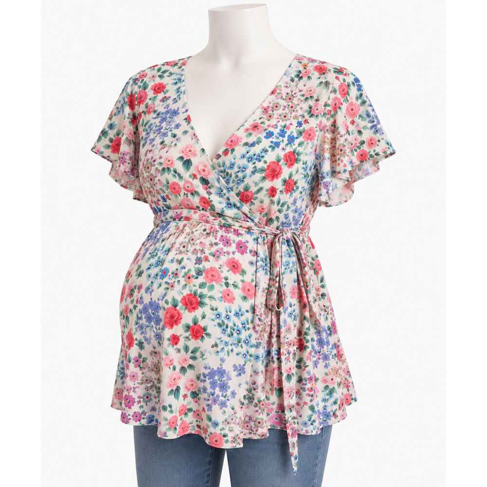 Yumi Kim Lana Wrap Maternity Top Kingston Gardens Ivory Size 2x Floral Boho
